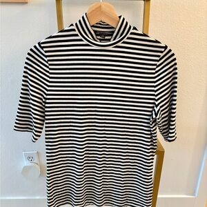 Banana Republic Black and White Striped Mockneck Top